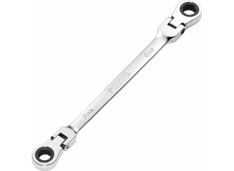 Draper 27744 Draper HI-TORQ&amp;#174; Metric Flexible Head Double Ring Ratchet Spanner, 8 x 9mm