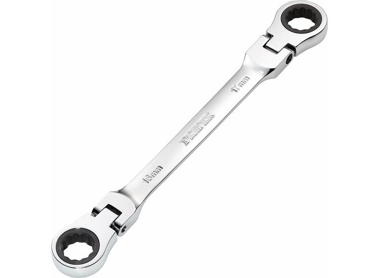 Draper 27756 Draper HI-TORQ&amp;#174; Metric Flexible Head Double Ring Ratchet Spanner, 16 x 17mm