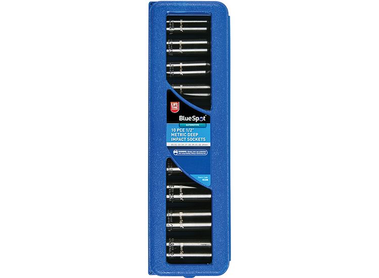 BlueSpot Tools 1/2in Metric Deep Impact Socket Set 10-24mm, 10 Piece