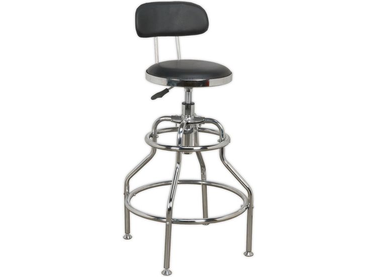 Sealey SCR14 Workshop Stool Pneumatic with Adjustable Height Swivel Seat &amp; Back Rest