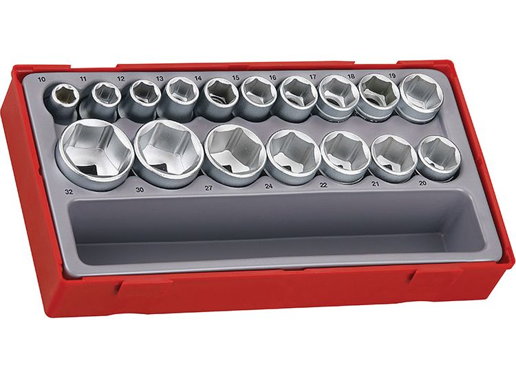 Teng TT1217-6 Metric 6-Pt Socket Set, 17 Piece - 1/2in Drive