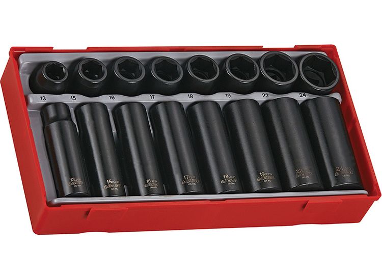 Teng TT9116 Regular/Deep Impact Socket Set, 16 Piece-  1/2in Drive