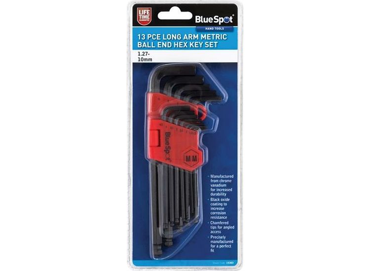 BlueSpot Tools Long Arm Ball End Hexagon Key Set, 13 Piece