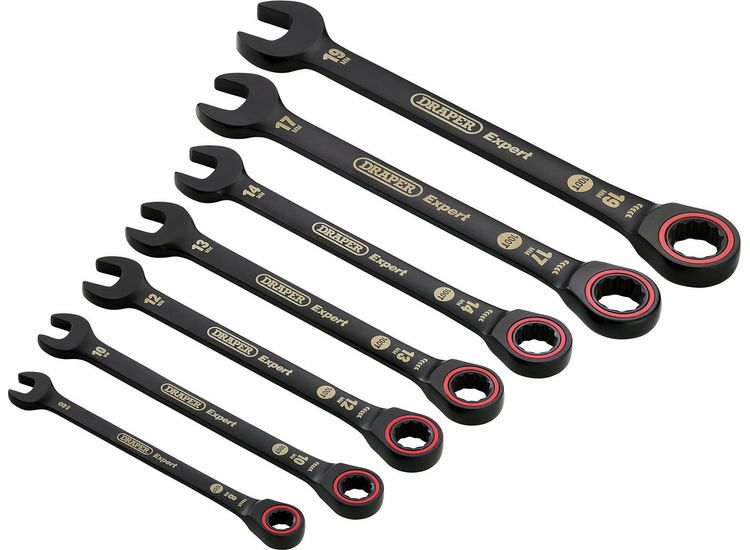 Draper Expert 03895 HI-TORQ® Metric Ratchet Combination Spanner Set, Black (7 Piece)