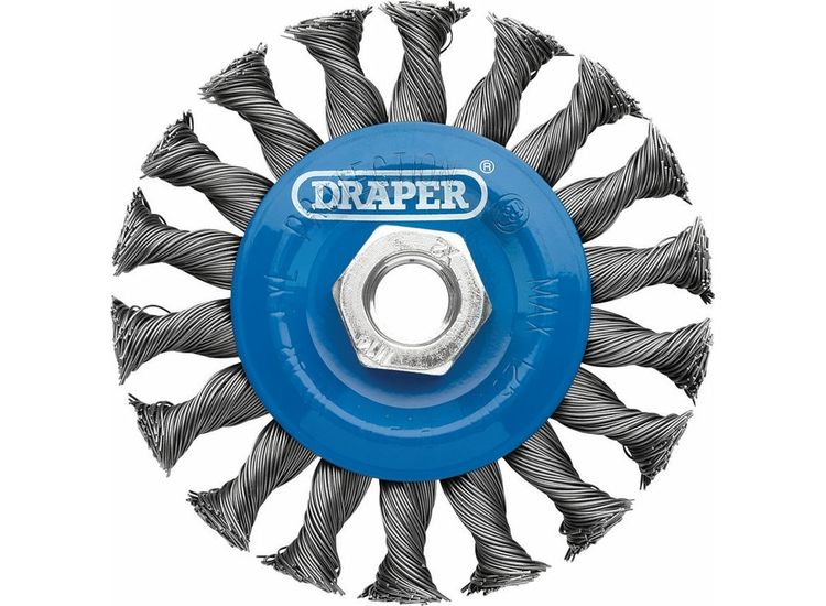 Draper 08055 Steel Twist-Knot Flat Wire Wheel Brush, 100mm, M14