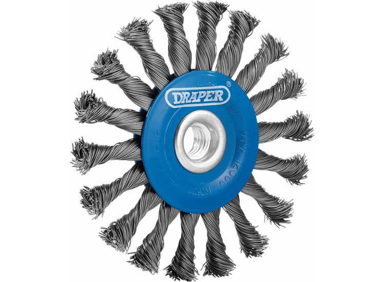 Draper 08058 Steel Twist-Knot Flat Wire Wheel Brush, 115mm, M14
