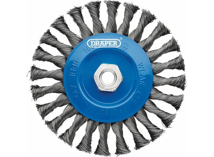 Draper 08059 Steel Twist-Knot Flat Wire Wheel Brush, 150mm, M14