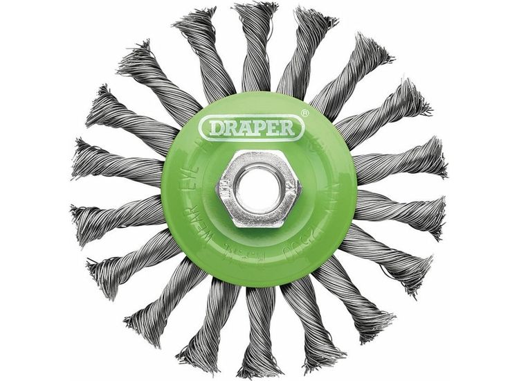 Draper 08061 Stainless-Steel Twist-Knot Flat Wire Wheel Brush, 115mm, M14