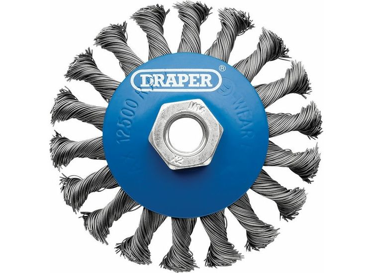 Draper 08062 Steel Bevelled Twist-Knot Wire Wheel Brush, 100mm, M14