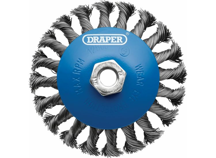 Draper 08063 Steel Bevelled Twist-Knot Wire Wheel Brush, 115mm, M14