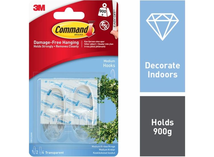 Command™ 7100109451 Medium Clear Hooks with Clear Strips