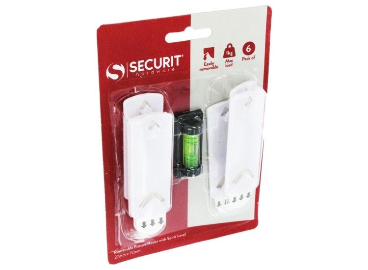 Securit S6475 Removable Picture Hook White With Spirit Level