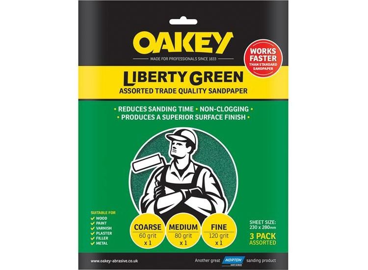 Oakey Liberty Green Aluminium Oxide Sheets 230 x 280mm Assorted (3)