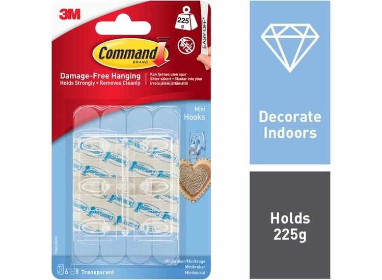 Command™ Mini Clear Hooks with Clear Strips