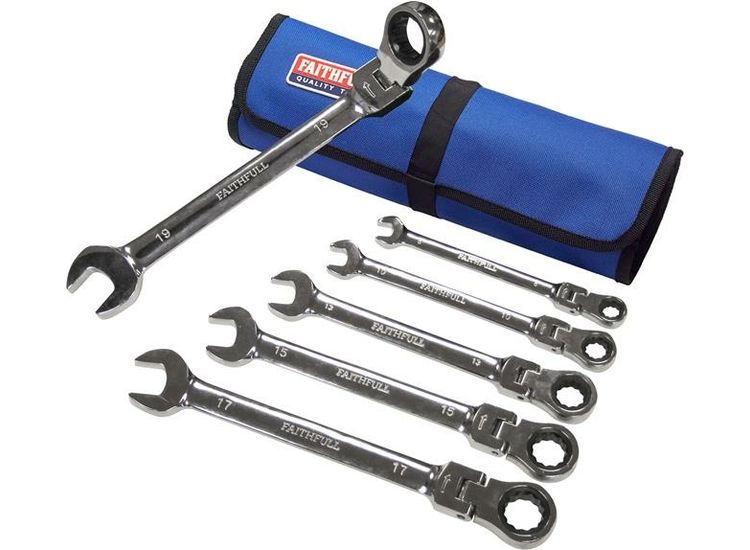 Faithfull Ratchet Combination Spanner Set in Tool Roll, 6 Piece