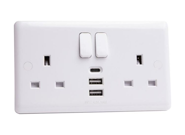 Deta Vimark Switched Socket 2-Gang + 3 USB Ports 13A