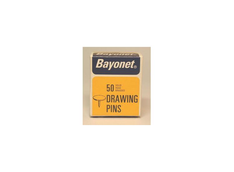 Bayonet 10404 50 Drawing Pins, Solid Head Brassed
