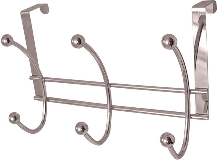 Headbourne HR3140C 6 Polished Chrome Ball Hooks on Polished Chrome Over The Door Hanger
