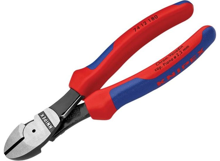 Knipex 74 02 Series High Leverage Diagonal Cutters, Multi-Component Grip with Spring 180mm