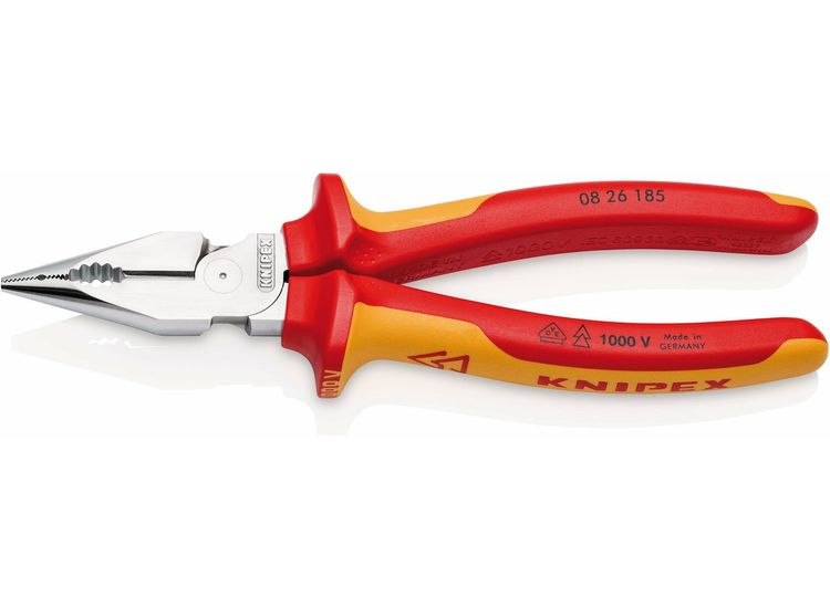 Draper 13185 KNIPEX 08 26 185 SB Needle-Nose Combination Pliers insulated with multi-component grips, VDE-tested chrome-plated 185mm