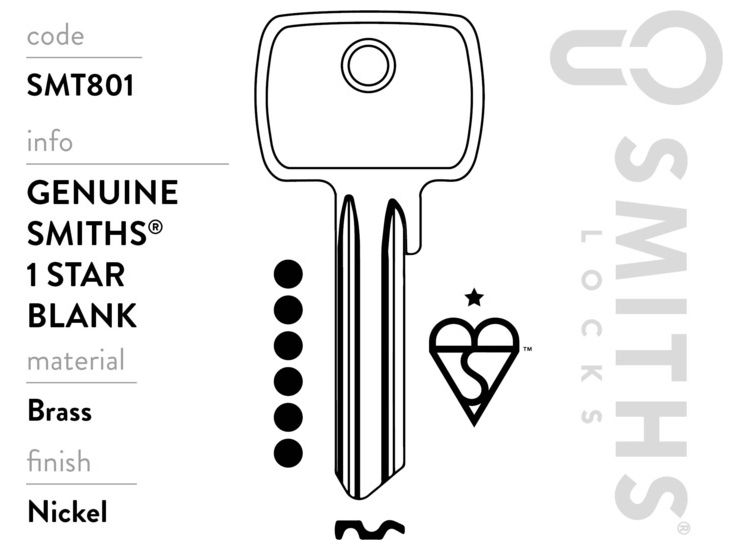 Smiths Locks SMT801 1 Star Euro Cylinder 6 Pin Key Blank