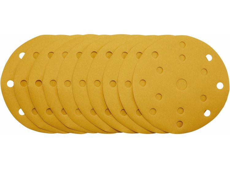 Draper 08477 Gold Sanding Discs with Hook &amp; Loop, 150mm, 320 Grit, 15 Dust Extraction Holes (Pack of 10)