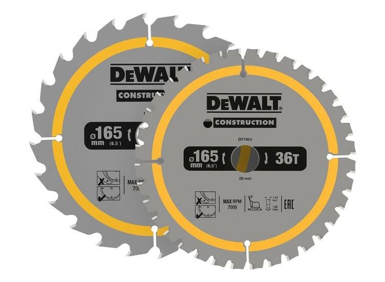 DEWALT DT90270 Construction Circular Saw Blade 2 Pack 165 x 20mm x 24T/36T