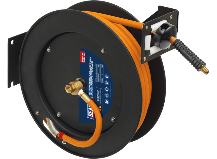 Sealey Retractable Metal Reel 15m Ø10mm ID High-Visibility Hybrid Air Hose SA841HY