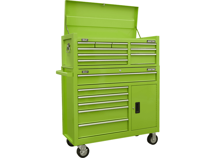 Sealey Topchest &amp; Rollcab Combination 15 Drawer with Ball-Bearing Slides - Green AP41STACKHV