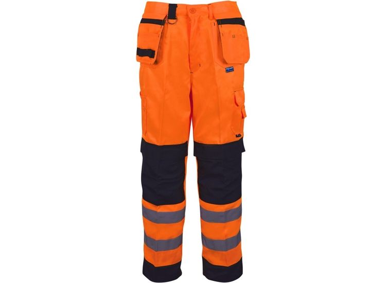 Black Knight PCOMTR Builders Hi Vis Trousers Orange &amp; Black