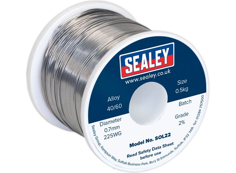 Sealey SOL22 Solder Wire Quick Flow 2% 0.7mm/22SWG 40/60.5kg Reel