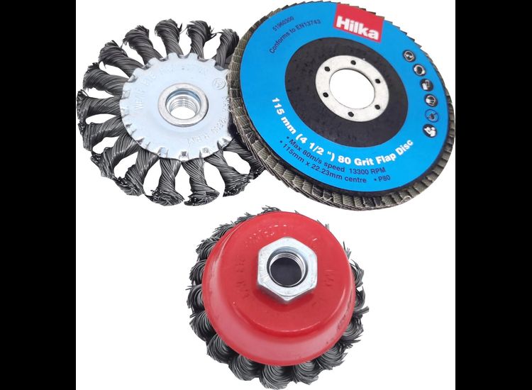 Hilka 3 pce Wire Brush &amp; Wheel Set for Angle Grinders