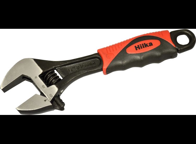 Hilka 6" (150mm) Soft Grip Wide Jaw (20mm) Adjustable Wrench