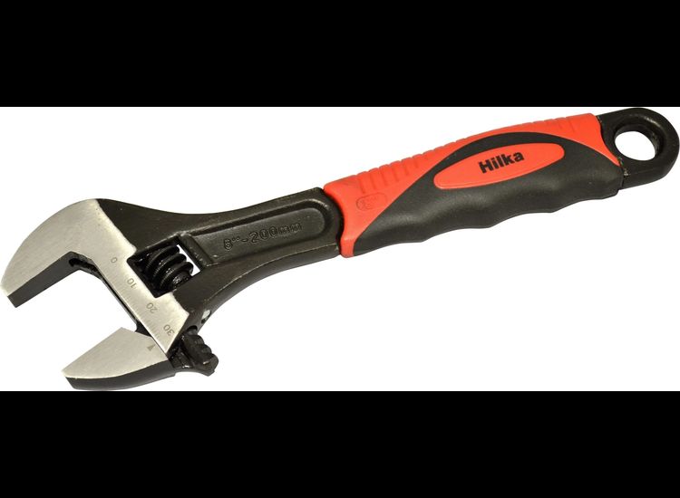 Hilka 8" (200mm) Soft Grip Wide Jaw (30mm) Adjustable Wrench