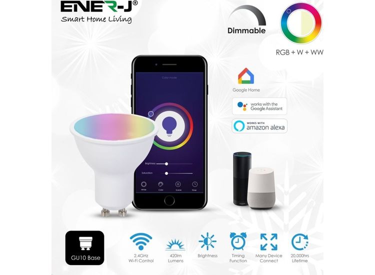 Enerj Smart Ltd SHA5286 ENER-J SHA5286 WIFI GU10 LED LAMP RGB+W+WW DIMM
