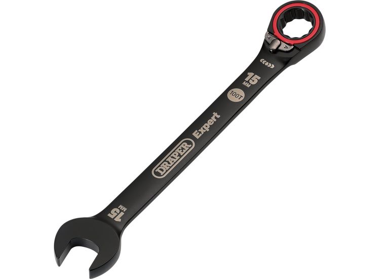 Draper 03905 Draper Expert HI-TORQ&amp;#174; Metric Reversible Ratchet Combination Spanner, 15mm, Black