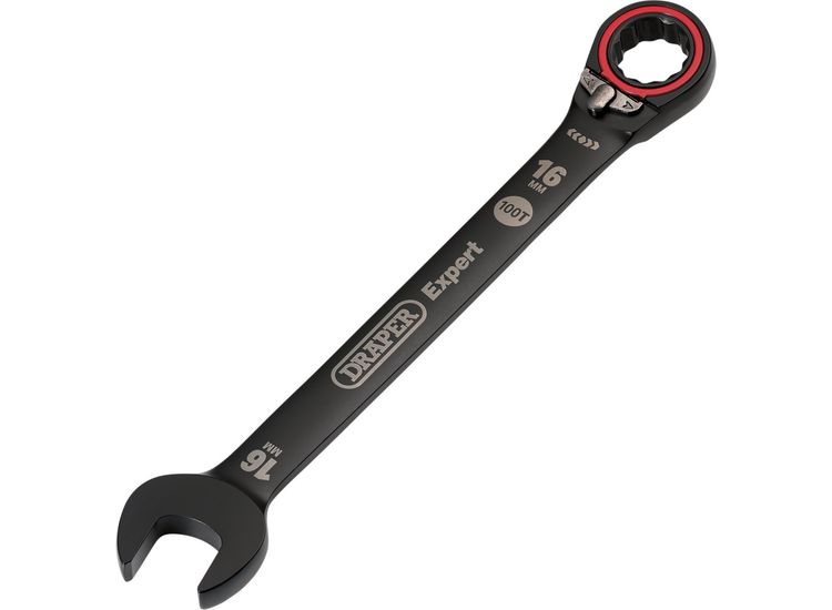 Draper 03906 Draper Expert HI-TORQ&amp;#174; Metric Reversible Ratchet Combination Spanner, 16mm, Black