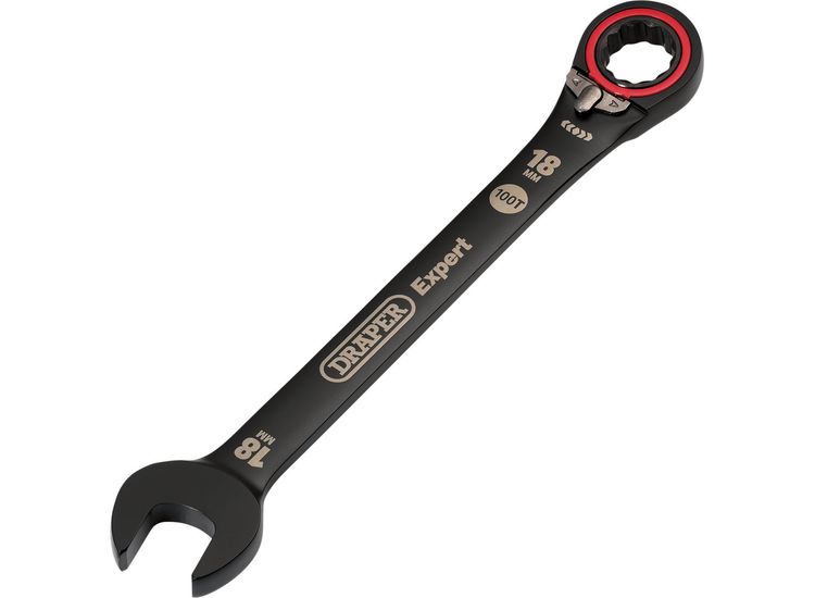 Draper 03908 Draper Expert HI-TORQ&amp;#174; Metric Reversible Ratchet Combination Spanner, 18mm, Black