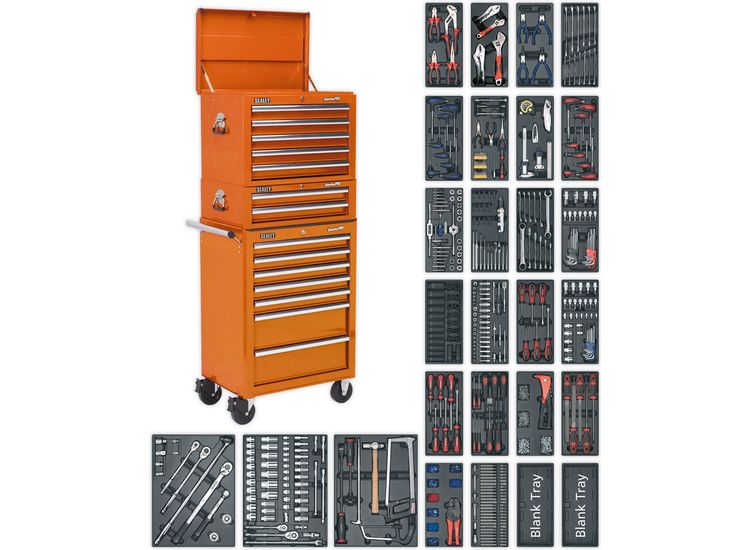 Sealey SPTOCOMBO1 Tool Chest Combination 14 Drawer with Ball Bearing Slides - Orange &amp; 1179pc Tool Kit