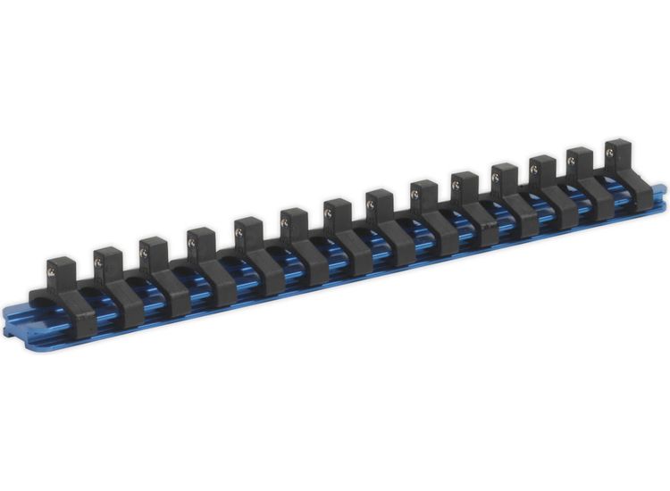 Sealey SR1414 Socket Retaining Rail with 14 Clips Aluminium 1/4"Sq Drive
