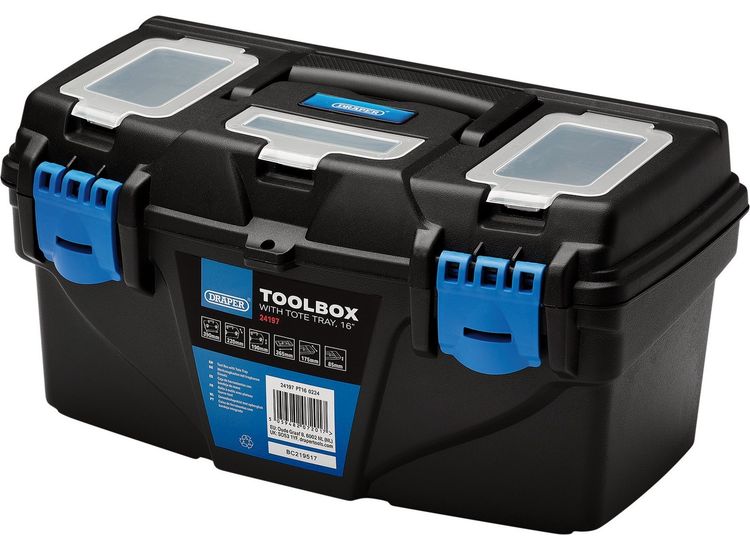 Draper 24197 Plastic Toolbox with Tote Tray, 16"