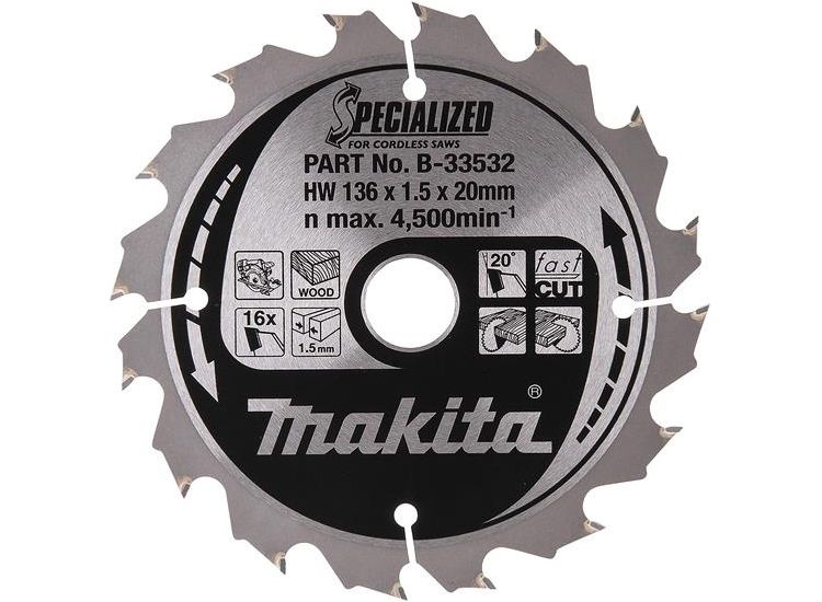 Makita B-33532 Specialized for Cordless Saws Blade 136 x 20mm x 16T