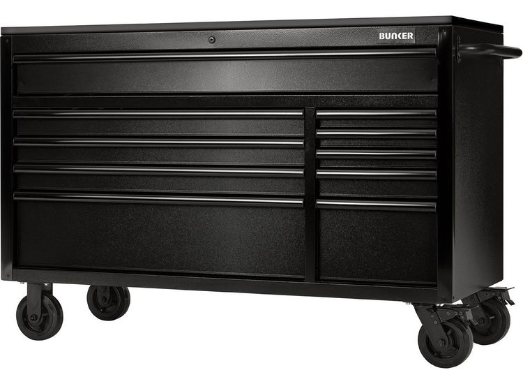 Draper 28077 BUNKER® 10 Drawer Workbench Roller Tool Cabinet with Black Stainless Steel Worktop, 56"