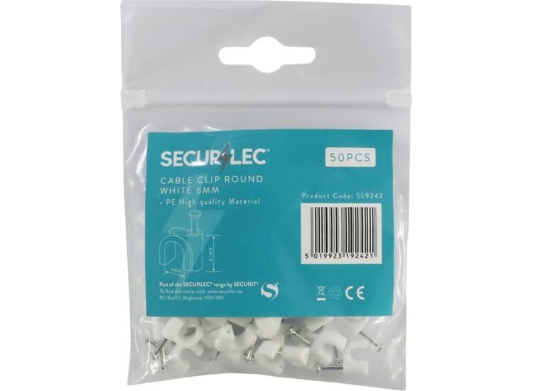 Securlec SL9242 Cable Clip Round White 6mm Bagged