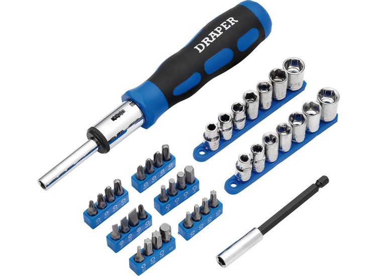Draper 21010 Ratchet Screwdriver Socket and Bit Set, 1/4" Sq. Dr. (40 Piece)