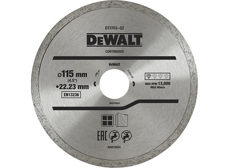 DeWALT Power Tools DT3711 Continuous Rim Diamond Cutting Disc 115 x 22.23mm