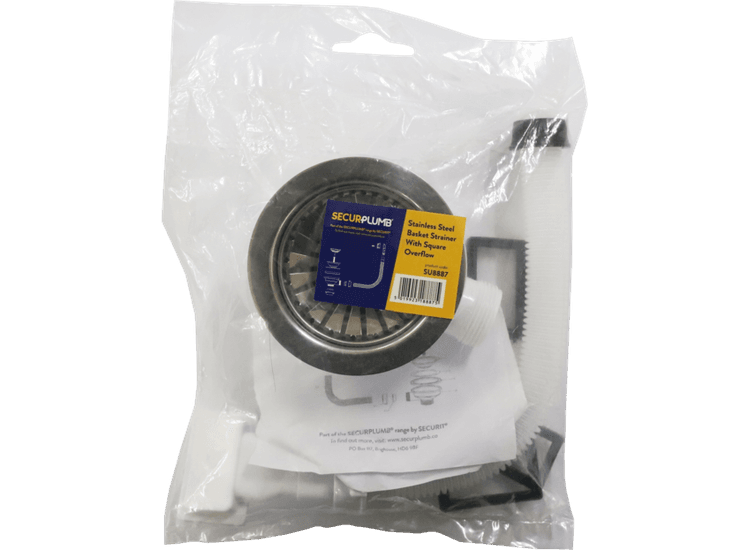 Securplumb SU8887 S/S Sink Bskt Strnr + Ovrflw