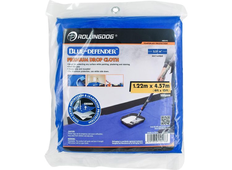 Rollingdog 09664 Blue-Defender Premium Drop Cloth, 1.2 x 4.5m
