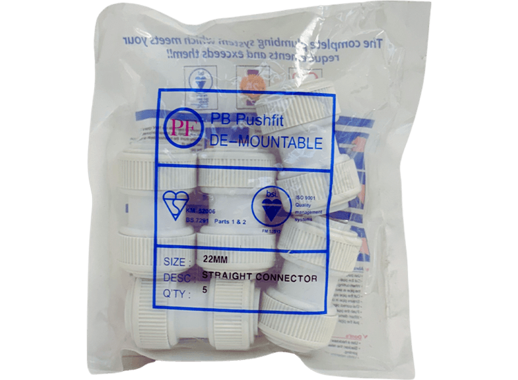 Whitespeed KDSC22 Push-Fit Straight Connector 22mm