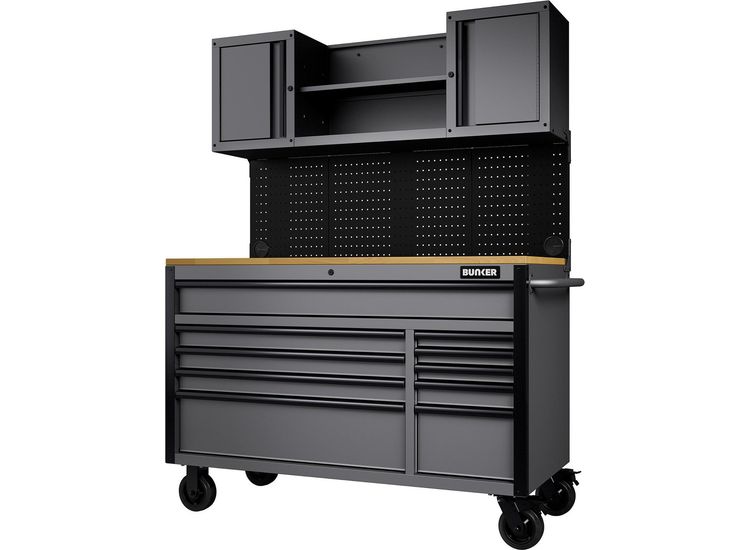 Draper 31761 BUNKER® 10 Drawer Roller Workstation with Workbench, 56", Light Grey
